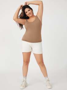 SHEIN BASICS Plus Solid Slim Tank Top - Mocha Brown - View 4