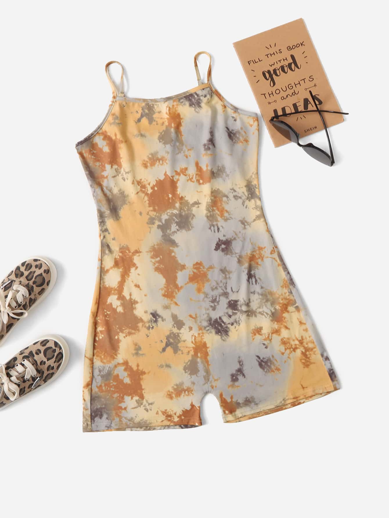 SHEIN Teen Girls Tie Dye Pattern Cami Romper - Multicolor - View 1