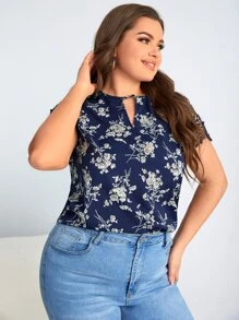 SHEIN Clasi 大碼鎖眼領口花卉圖案上衣 - 彩色 - 查看 5