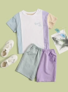 SHEIN Bộ thời trang bé trai Túi Lá thư Giải trí - Nhiều màu - Xem 1