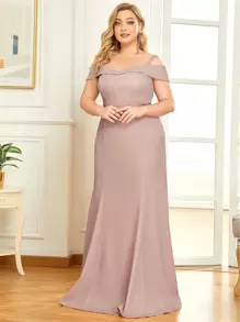 EVERPRETTY Plus Cold Shoulder Mermaid Hem Prom Dress - Dusty Pink - View 1