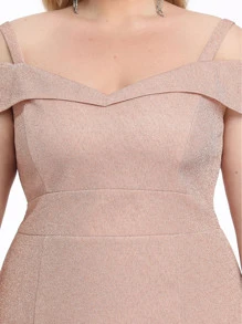 EVERPRETTY Plus Cold Shoulder Mermaid Hem Prom Dress - Dusty Pink - View 5