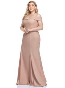 EVERPRETTY Plus Cold Shoulder Mermaid Hem Prom Dress - Dusty Pink - View 7