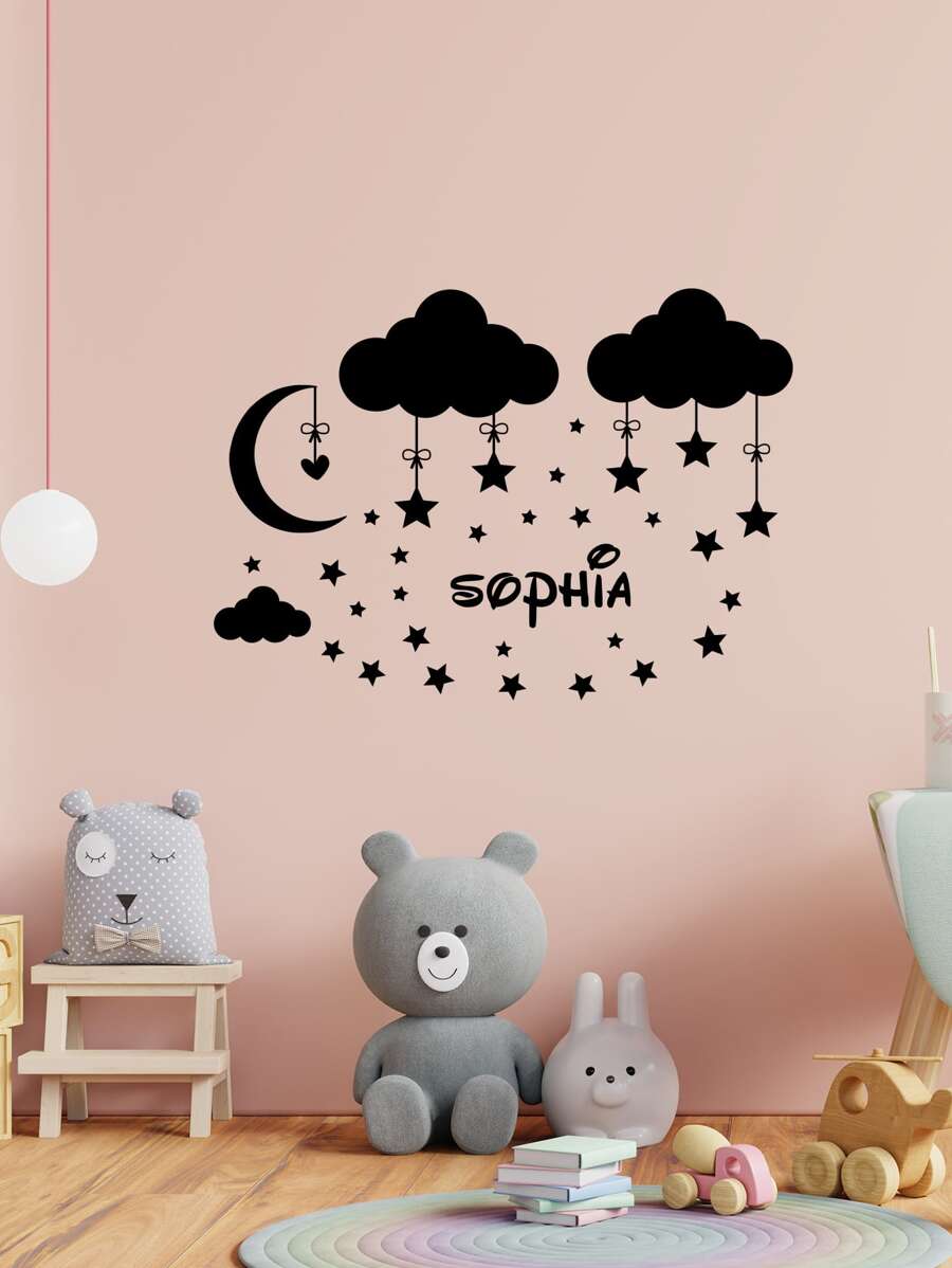 1pc Clouds And Stars Sticker - Black - View 1