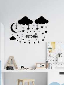 1pc Clouds And Stars Sticker - Black - View 2
