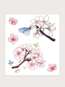 1張桃花圖案紋身貼紙 - 彩色 - 查看 1