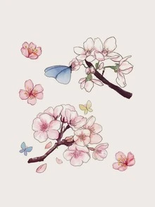 1張桃花圖案紋身貼紙 - 彩色 - 查看 3