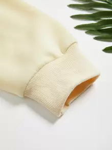 Slogan & Cartoon Face Print Thermal Lined Sweatshirt - Apricot - View 3