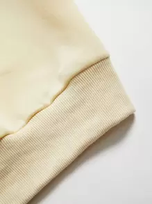 Slogan & Cartoon Face Print Thermal Lined Sweatshirt - Apricot - View 4