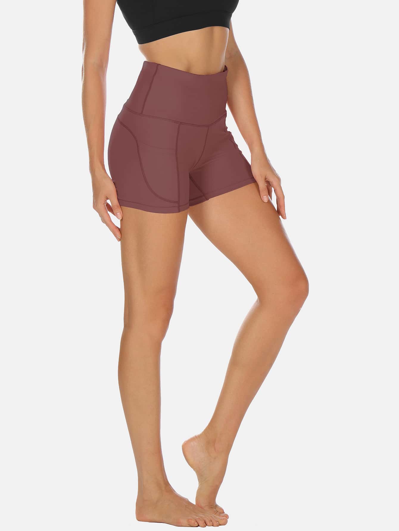 icyzone Absorbs Sweat Breathable Pocket Side Sports Shorts - Redwood - View 1