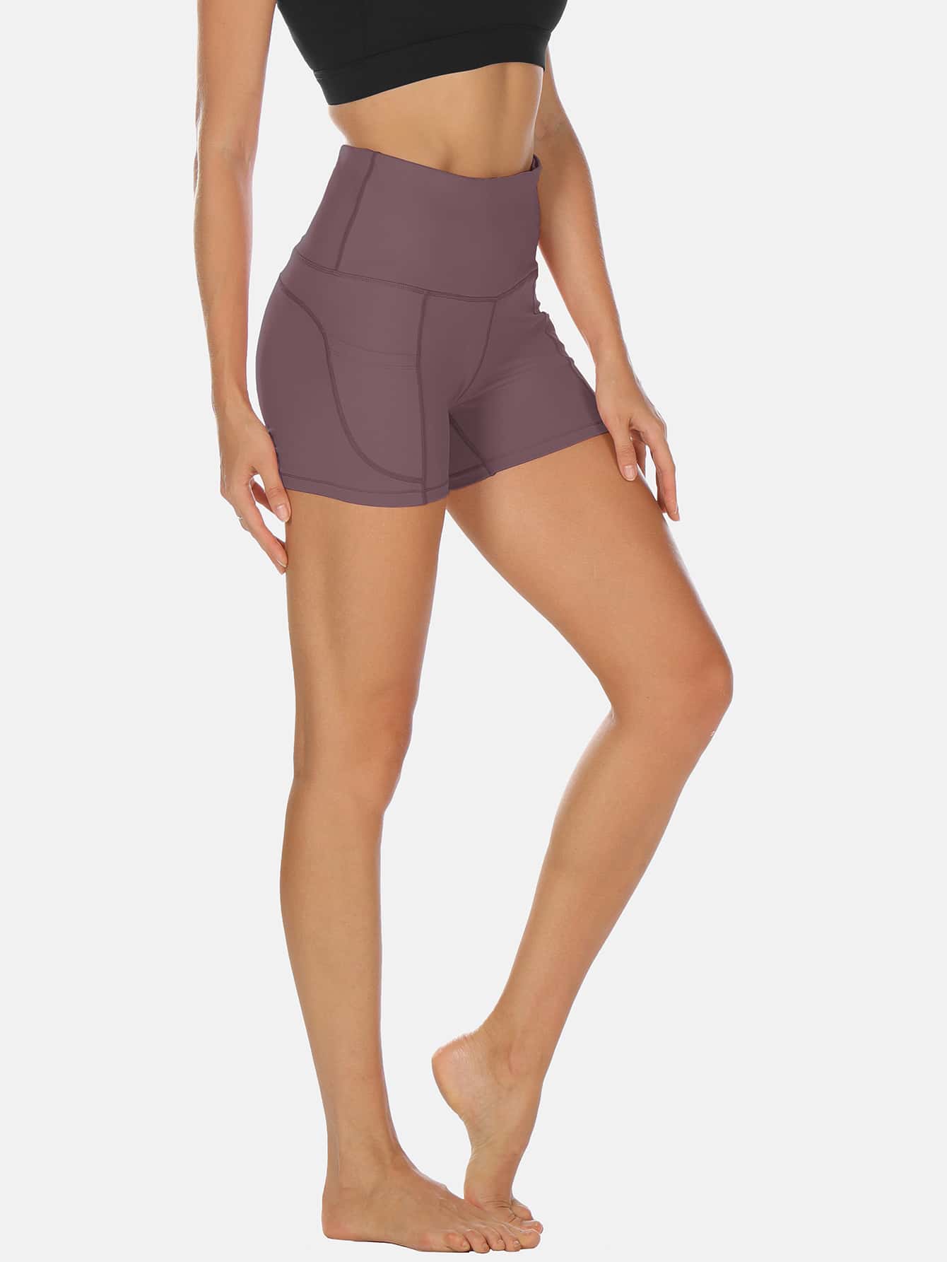 icyzone Absorbs Sweat Breathable Pocket Side Sports Shorts - Mauve Purple - View 1
