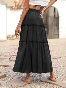 BTFBM 腰部抽繩褶邊細節超長半身裙 - 黑色 - 查看 2