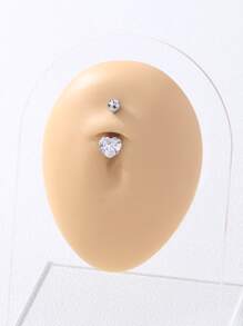 Nooxian Stainless Steel, Rhinestone Decor Heart Shaped Navel Belly Ring For Women And Men, Punk Piercing, A Fashionable Body Jewelry Gift For Any Occasion Valentines,Mom,Mother,Mother's Day,Gift - Silver - View 2