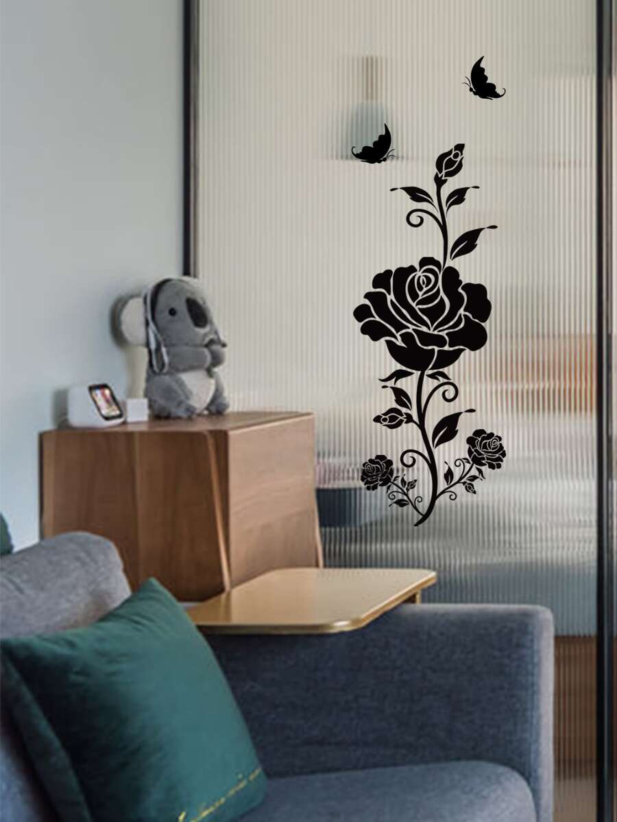 Rose Pattern Wall Sticker - Black - View 1