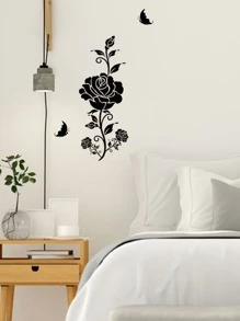 Rose Pattern Wall Sticker - Black - View 2
