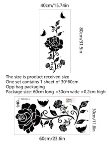 Rose Pattern Wall Sticker - Black - View 6