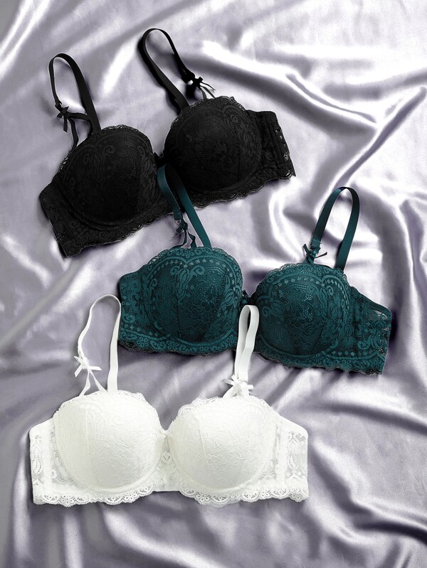 Shein Underwear&Sleepwear Basics 3pack Floral Lace Underwire Bra Lingerie