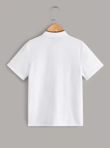SHEIN Tween Boy Antler Embroidery Button Half Placket Polo Shirt - White - View 2