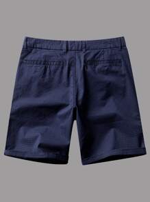 男士格紋印花反摺褲腳短褲 - 藏蓝色 - 查看 2