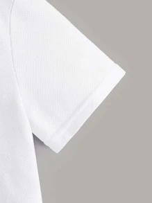 SHEIN Tween Boy Antler Embroidery Button Half Placket Polo Shirt - White - View 3