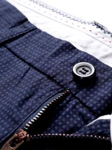 男士格紋印花反摺褲腳短褲 - 藏蓝色 - 查看 3