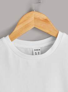 2 chiếc áo thun cổ tròn tay ngắn màu trơn thường ngày cho bé trai, thích hợp mặc hàng ngày vào mùa hè - Đen và trắng - Xem 4