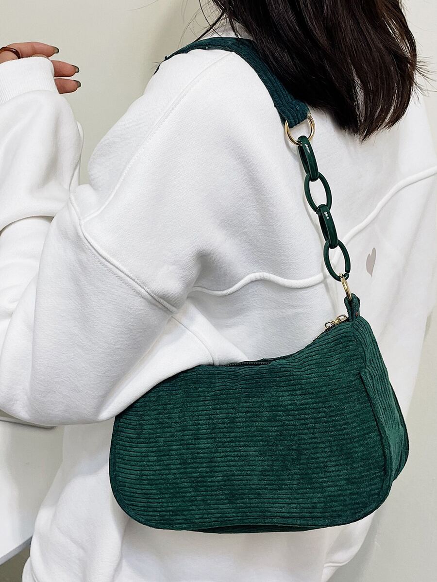 Tối giản Vải to sợi Túi xích - Màu xanh lá cây đậm - Xem 1