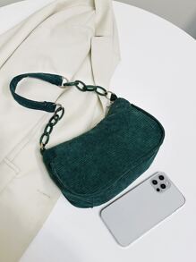 Tối giản Vải to sợi Túi xích - Màu xanh lá cây đậm - Xem 3