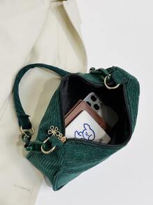 Tối giản Vải to sợi Túi xích - Màu xanh lá cây đậm - Xem 4