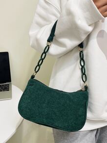Tối giản Vải to sợi Túi xích - Màu xanh lá cây đậm - Xem 5