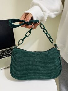 Tối giản Vải to sợi Túi xích - Màu xanh lá cây đậm - Xem 7