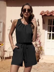 BTFBM Solid Knot Detail Jumpsuit - Black - View 6