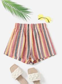 SHEIN VCAY Striped Elastic Waist Shorts - Multicolor - View 1
