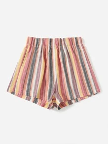 SHEIN VCAY Striped Elastic Waist Shorts - Multicolor - View 3