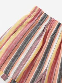 SHEIN VCAY Striped Elastic Waist Shorts - Multicolor - View 4