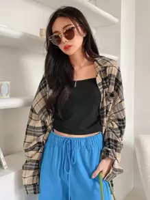 DAZY Plaid Print Drop Shoulder Shirt - Multicolor - View 3