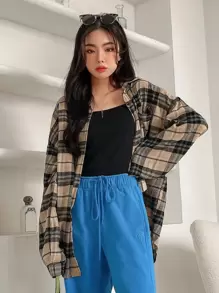 DAZY Plaid Print Drop Shoulder Shirt - Multicolor - View 5