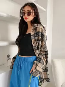 DAZY Plaid Print Drop Shoulder Shirt - Multicolor - View 8