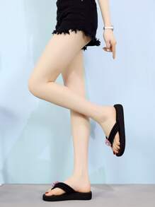 3cm Floral Decor Flat Women Slippers - Purple - View 4