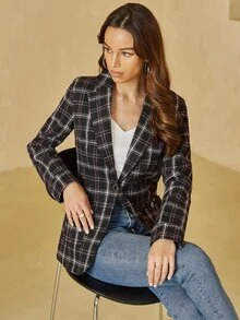 UNIQUE21 Plaid Single Button Blazer - Multicolor - View 5
