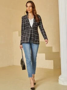 UNIQUE21 Plaid Single Button Blazer - Multicolor - View 6