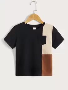 SHEIN Leap Crew Toddler Boys Colour Block Patched Pocket Tee - Black - View 1