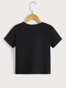 SHEIN Leap Crew Toddler Boys Colour Block Patched Pocket Tee - Black - View 2