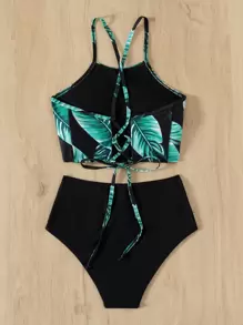 Bikini con estampado tropical y cordón, para vacaciones de verano en la playa - Multicolor - Ver 2