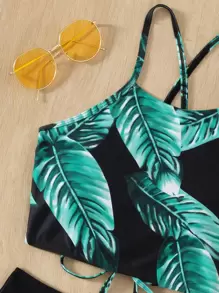 Bikini con estampado tropical y cordón, para vacaciones de verano en la playa - Multicolor - Ver 4