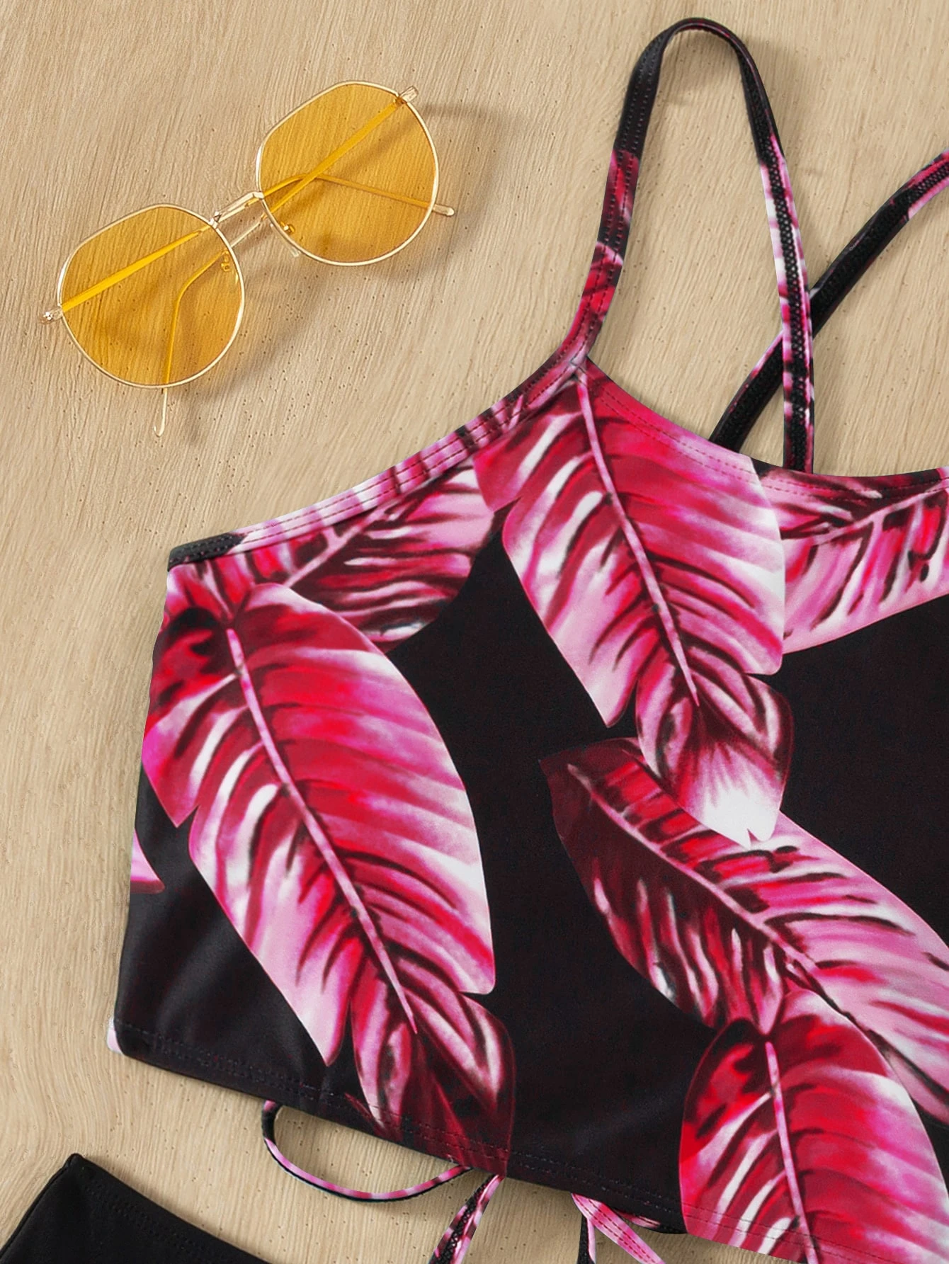 Tie Back Plantas Boho Tankini SHEIN Brasil