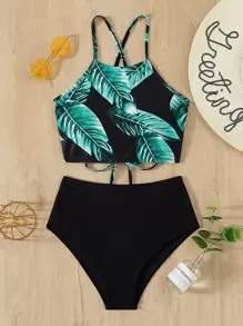 Bikini con estampado tropical y cordón, para vacaciones de verano en la playa - Multicolor - Ver 5