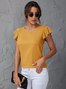 SHEIN Clasi Blusa de manga mariposa de espalda con abertura de ojo - Mostaza Amarilla - Ver 1