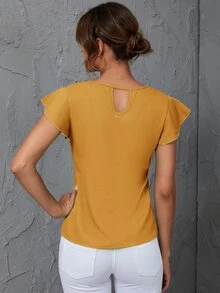 SHEIN Clasi Blusa de manga mariposa de espalda con abertura de ojo - Mostaza Amarilla - Ver 2