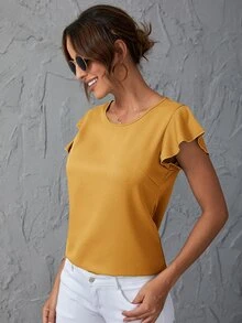 SHEIN Clasi Blusa de manga mariposa de espalda con abertura de ojo - Mostaza Amarilla - Ver 5